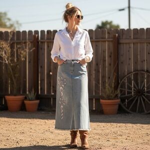 Vintage A-Line Denim Maxi Skirt